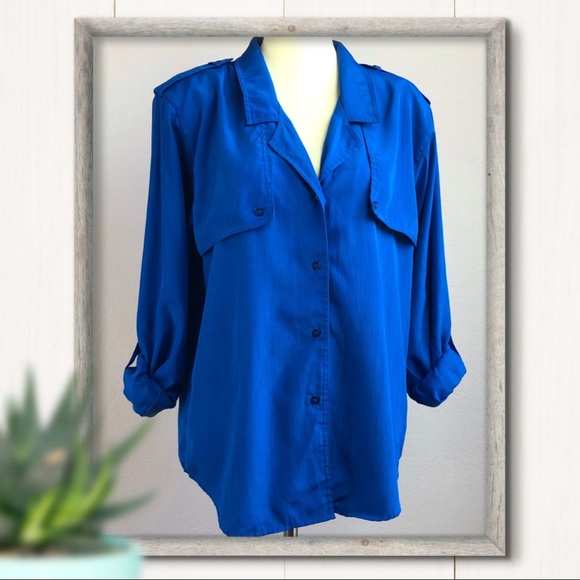 Vintage DVF Cobalt Blue Button Down Blouse Size 10 - Picture 8 of 8